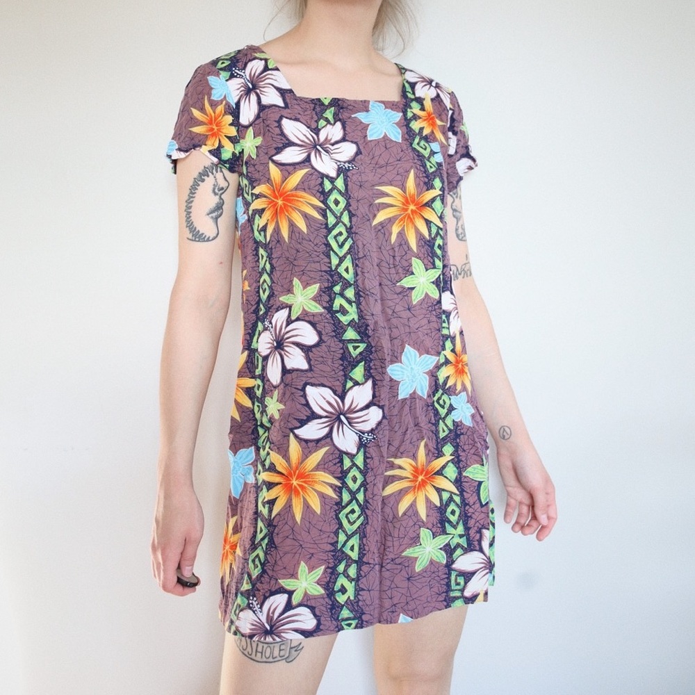 Purple Hawaiian Patterned Dress